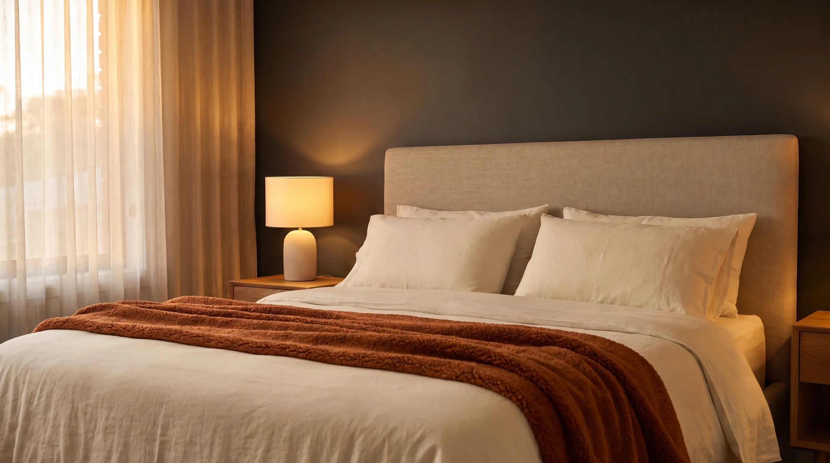 The Night Three throw laid across the bed